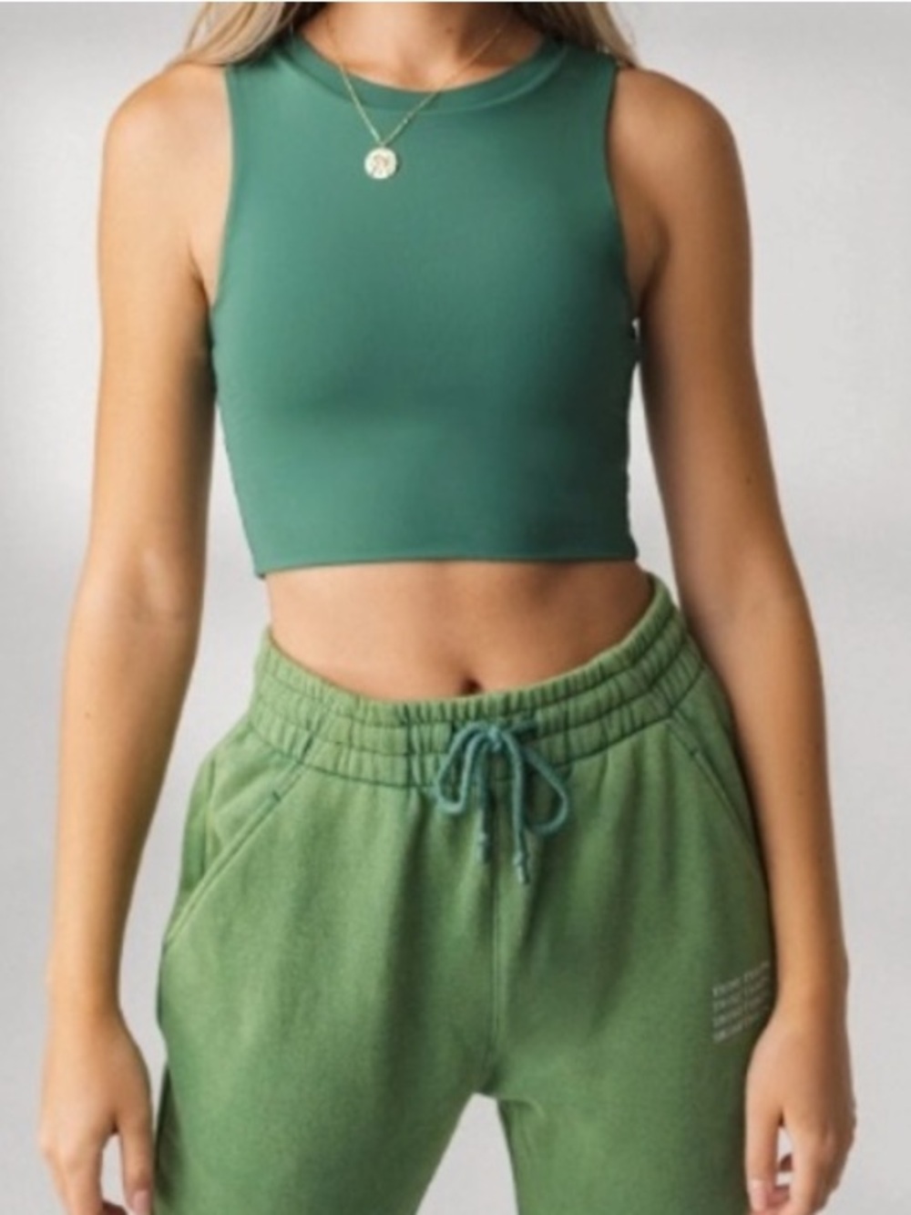 Women’s Green Cropped Tank Top — Sleek High-Neck Layer